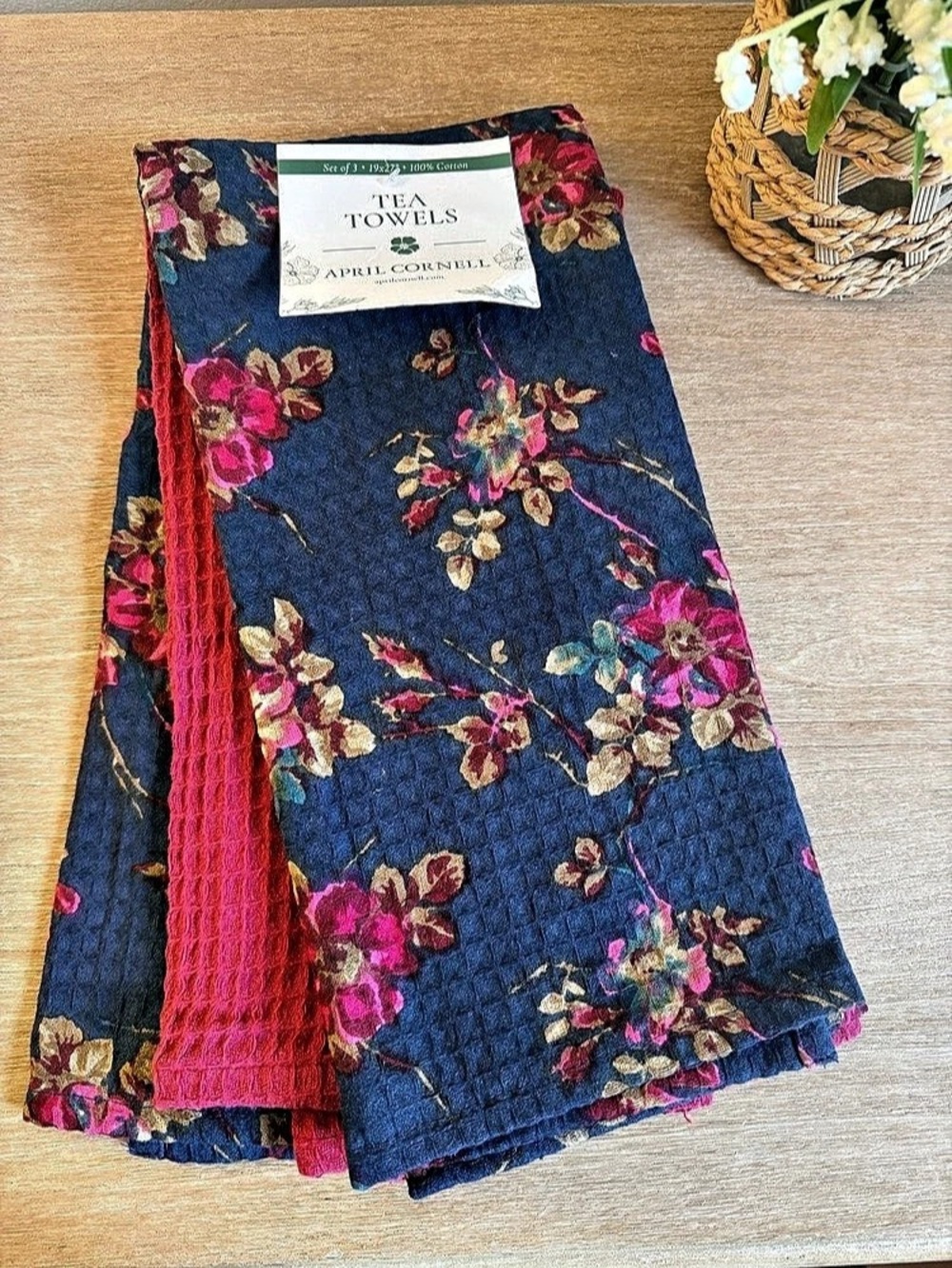 April Cornell Tea Towels Set of 3 Waffle Weave Floral Set of 3 Floral Cotton